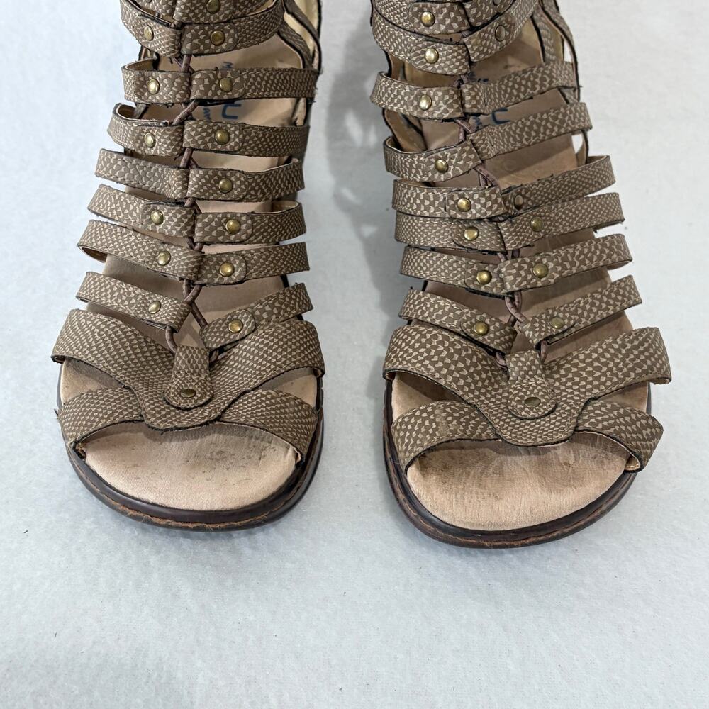 JBU Jambu Ankle Sandals Womens 7 Brown Memory Foam Strappy Peep Toe Zip Up Heels - Picture 8 of 10
